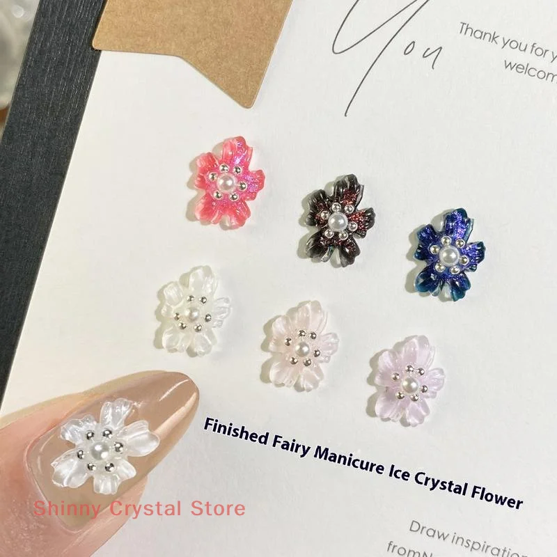 

20Pcs Nail Charms Ice Translucent Pearl Five Petaled Flowers Nail Decorations Rhinestones Accessories