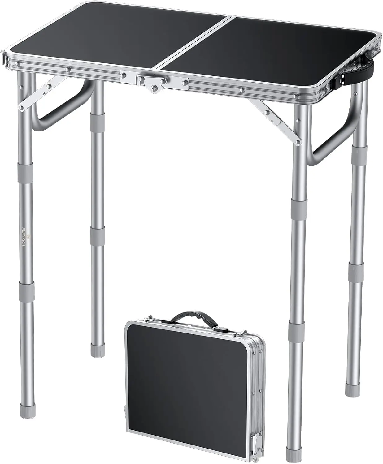 

2ft Folding Camping Table, 3 Height Adjustable, Lightweight Aluminum, Portable Picnic Table, 58x40cm, Silver