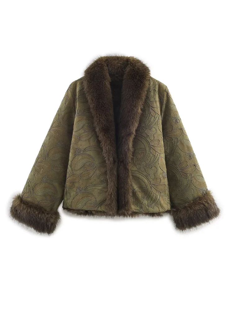 

HH женское зимнее двустороннее короткое пальто с вышивкой, куртки с длинными рукавами и лацканами из искусственного меха, женское модное повседневное уличное пальто