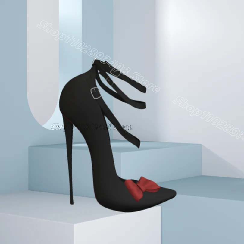 

Black Bowknot Elegant Pumps Ankle Buckle Stiletto Spring British Style Women Casual Dress Solid Shoes 2026 Zapatos Para Mujere