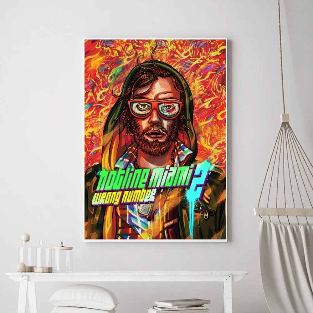 H-Hotline Miami Game Prints Poster Wall Painting Bedroom Living Room Wall Bar Restaurant Sticker Large