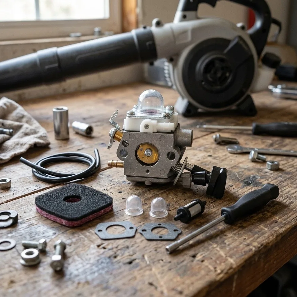 10-Item Carburetor Kit for BG56 BG56C Blowers Featuring Aluminum Carburetor Air Filter 2 Gaskets 2 Fuel Filters 2 Bulbs