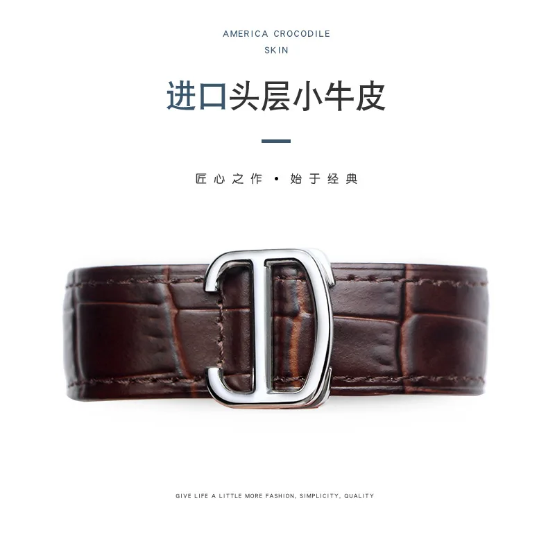 Strap Crocodile Pattern Fits Cartier Tank Solo London Santos genuine Leather Breathable High Quality Bracelet 16/18/19/20/22MM