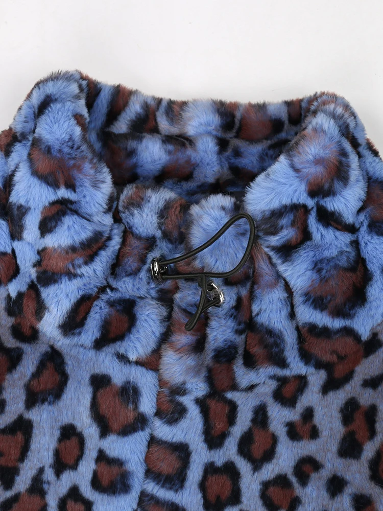 Nerazzurri Winter Oversized Colorful Leopard Print Thick Warm Hairy Faux Fur Coat Women Stand Collar Zip Up Casual Fluffy Jacket