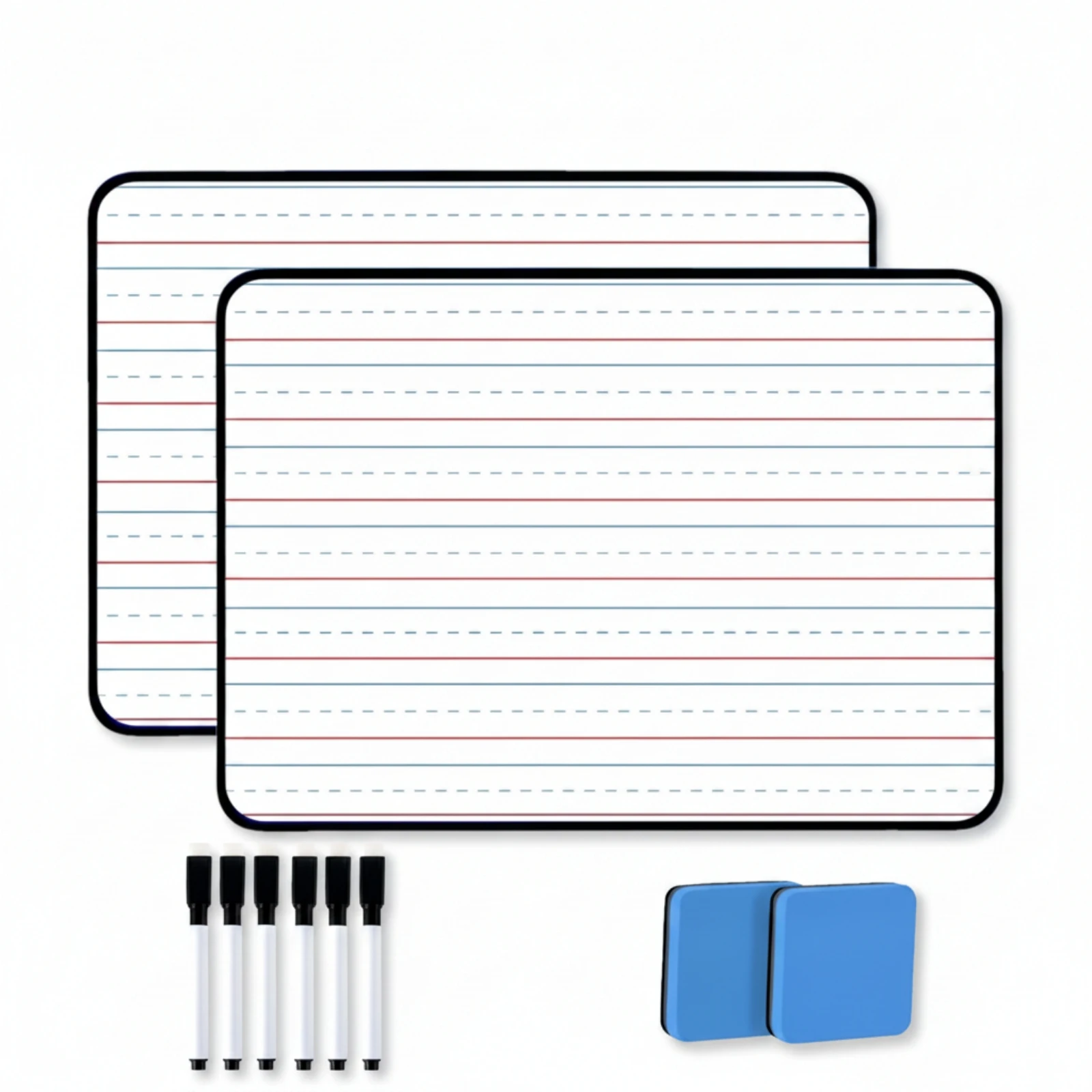 2 Pieces Dry Erase Board with Markers Easy to Clean Dry Erase Board with Blank Side Whiteboard with Lines Compact for Students