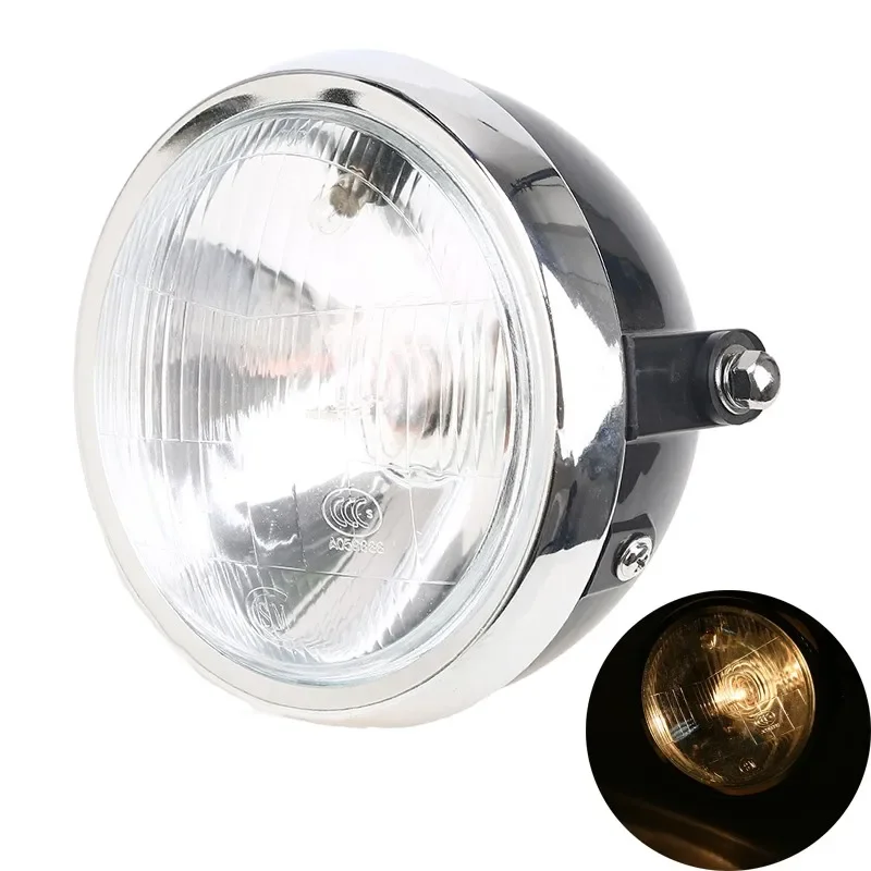 POSSBAY Motorcycle Headlight Round Moto Headlamp Halogen Motorbike Head Light for Honda CG125 GN125 Suzuki Cafe Racer Lamps 12V