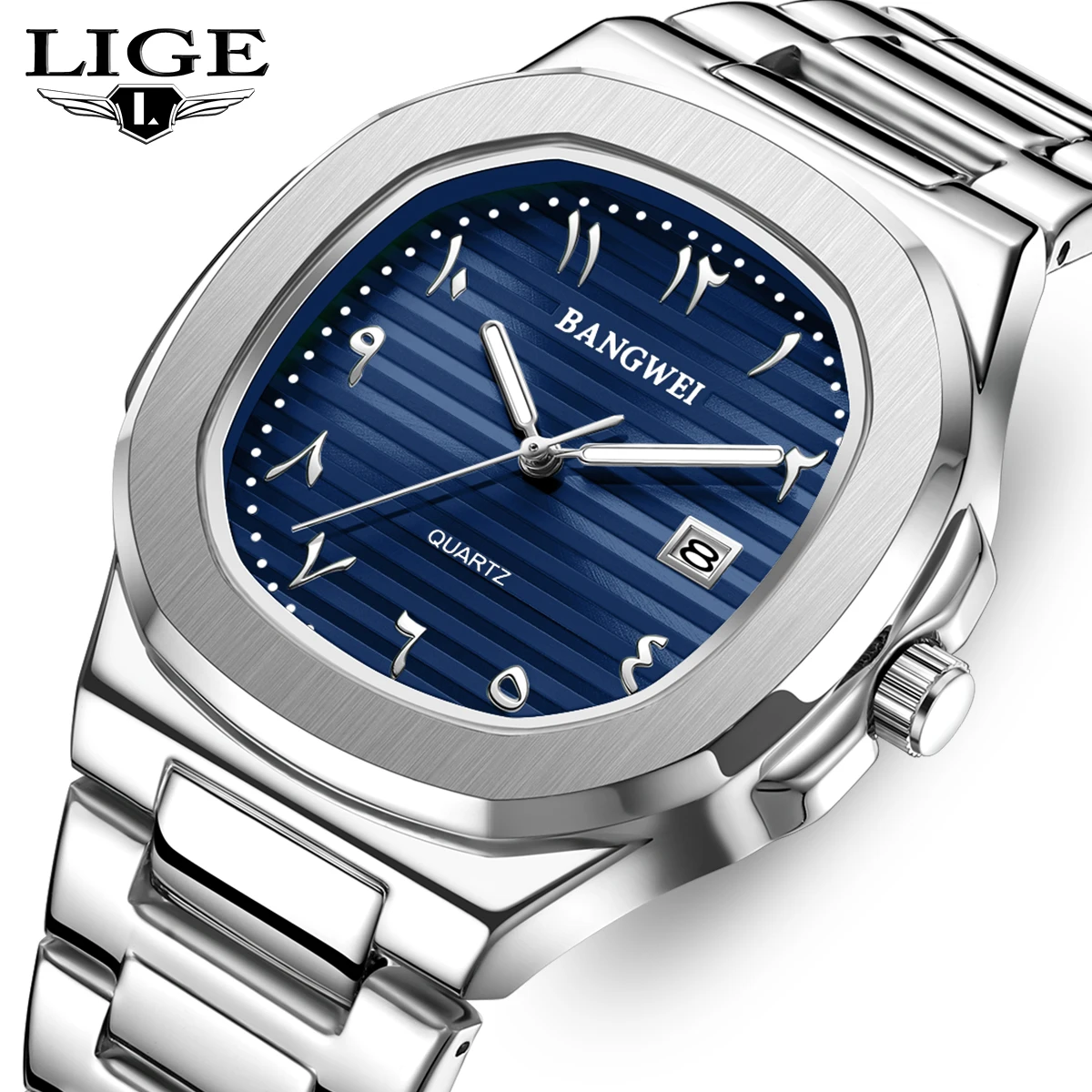 ساعات LIGE للرجال تناظرية كوارتز ستانلس ستيل عسكرية للرجال مقاومة للماء بتصميم كلاسيكي للأعمال وساعة يد للتاريخ