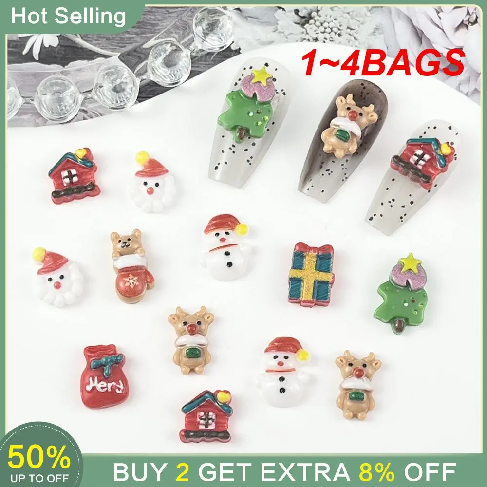 1~4BAGS Three-dimensional Nail Art Accessories Snowman Christmas Design Cartoon Jewelry Beauty And Health Santa Claus Ornaments