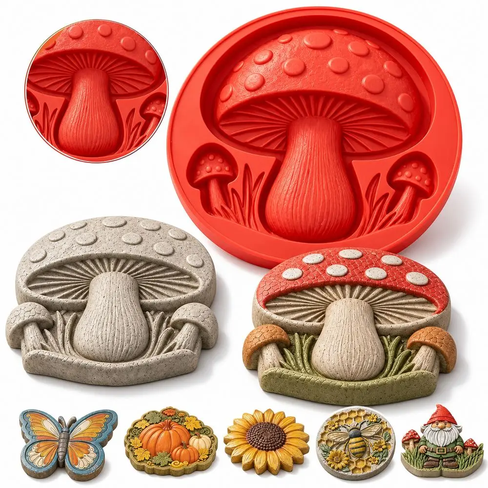 Silicone Mushroom Stepping Stone Mold Reusable Flexible Round Paver Mold DIY Garden Mold Easy Release Garden Pathway Mold