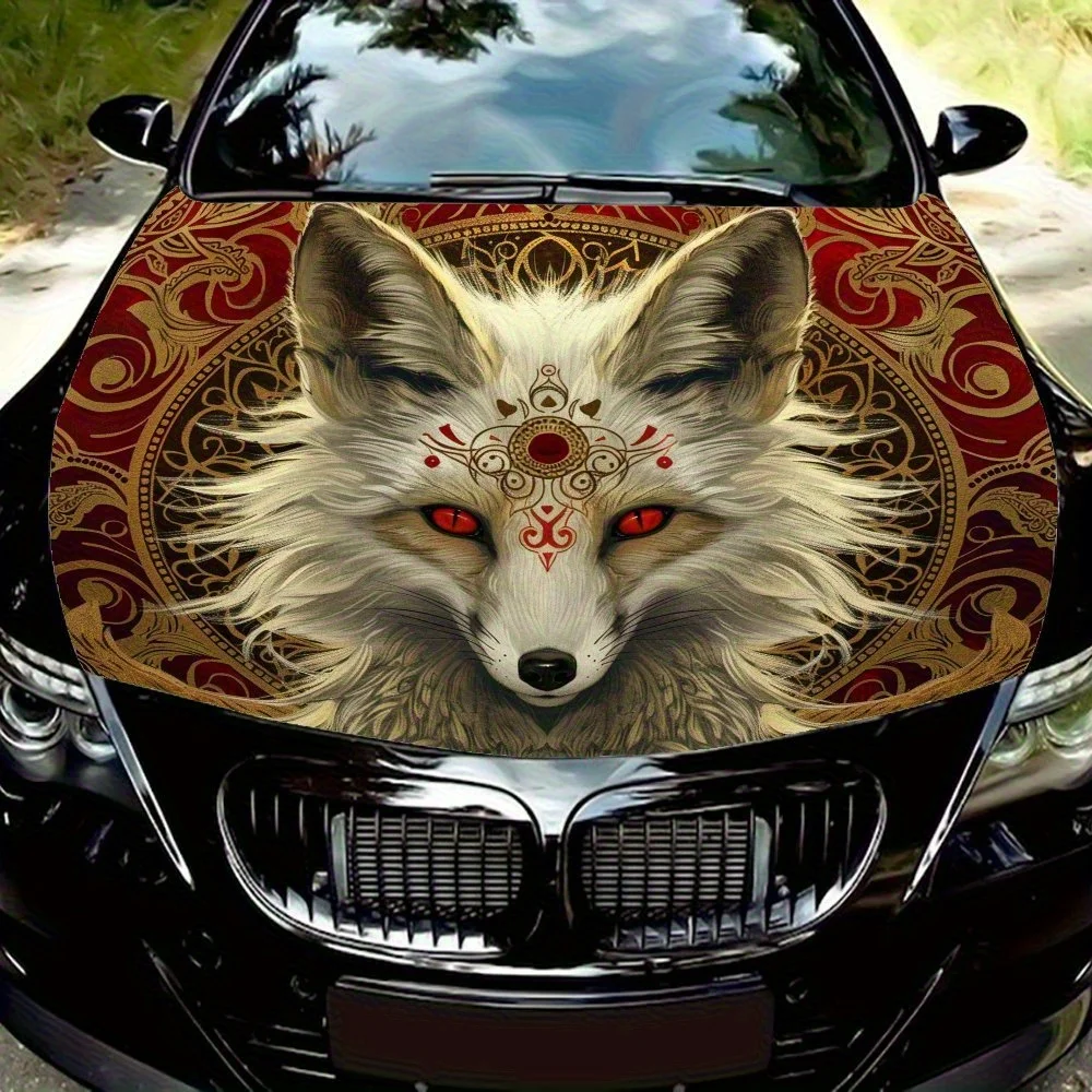 

Red-eyed White Fox Vinyl Wrap Decal For Car Hood - Durable & UV-Resistant, Easy-Clean PVC Sticker, Perfect Fit For Auto Body Dec