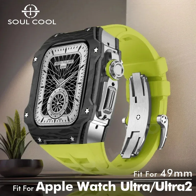 Soul Cool Modification Kit Case for Apple Watch Case Ultra 3/2 49mm Carbon Fiber Luxury Fashion Protection IWatch Strap Silver