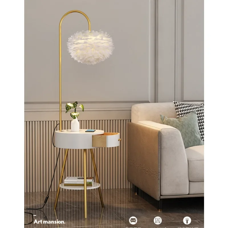 Coffee Table Led Floor Lamp for Living Room Sofa Side Standing Lamps Bedroom Bedside Lamp with Integrated Shelf Indoor Lighting