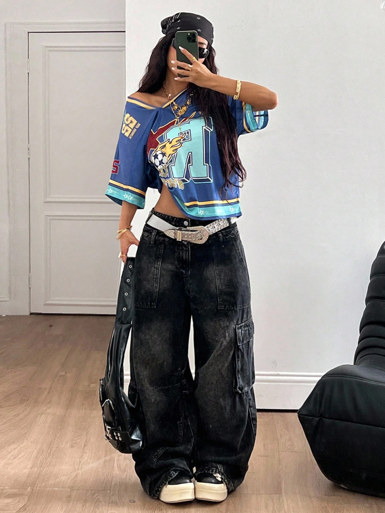 Coolane Women's Spring And Summer Y2K Streetwear Vintage Breathable Mesh Graphics Number Pattern Football Jersey T-Shirt