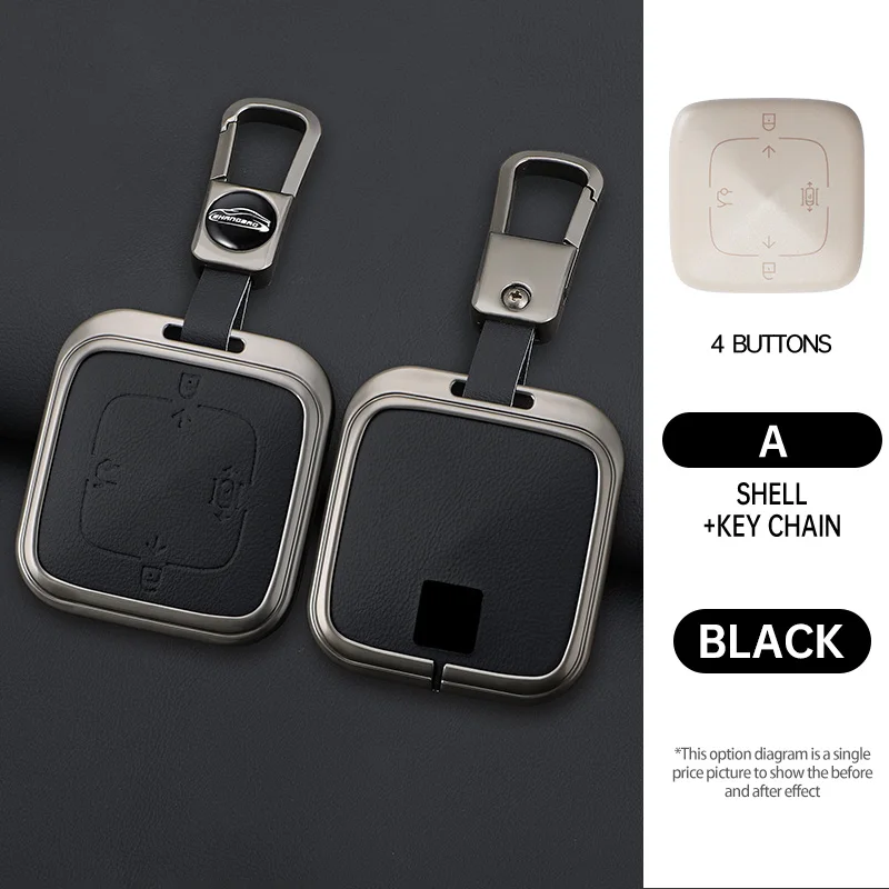 Auto-accessoires Zinklegering Lederen Sleutelhulsel Cover Houder Ketting Voor ZEEKR Zeekr 7X 2024 2025 Smart Afstandsbediening Sleutel Beschermhoes