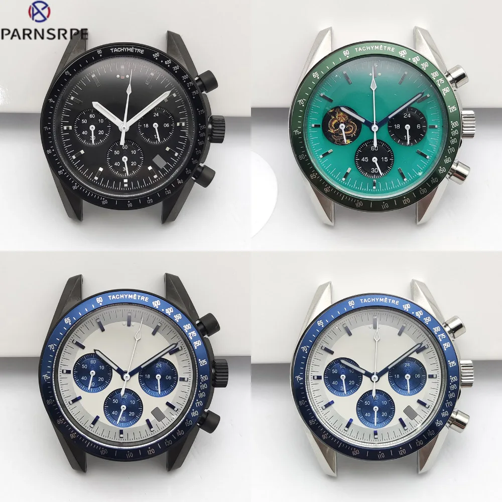 

Новый корпус VK63, 40 мм, серебристый/черный корпус для часов из нержавеющей стали, подходит для кварцевого механизма VK63, сапфировое стекло, корпус высокого класса