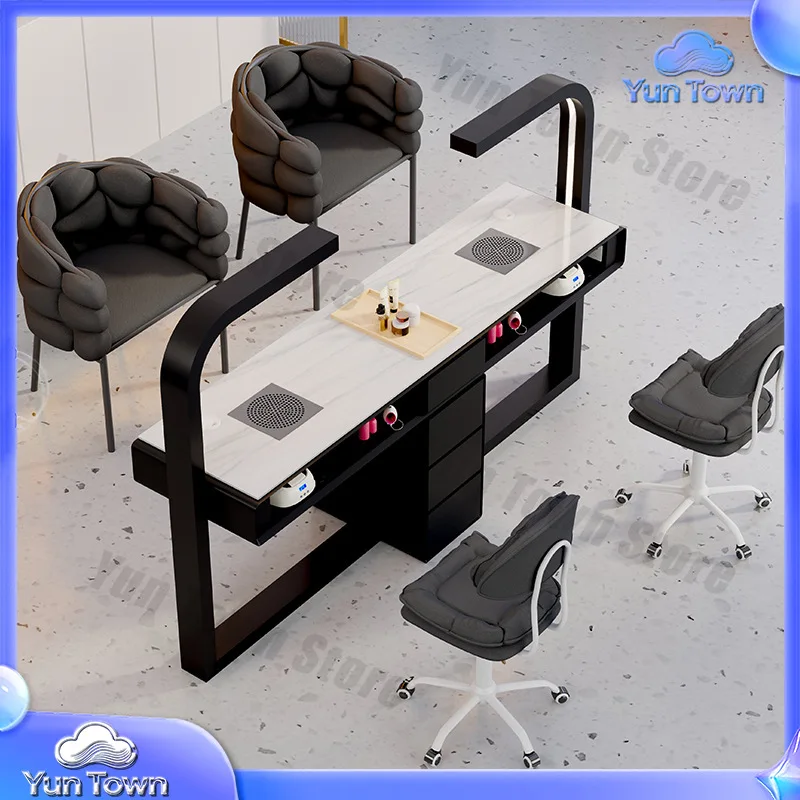 Multifunctional manicure table and chair set special economical single and double manicure table cream style marble light
