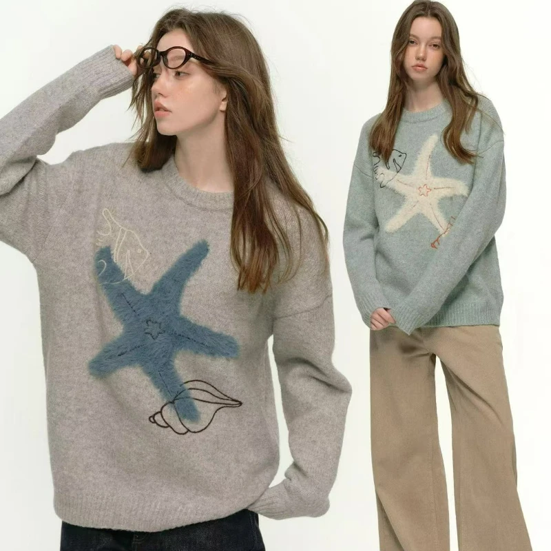 موضة جديدة الطباعة تنوعا متماسكة سترة المرأة 2026 الخريف/الشتاء فضفاضة كسول نمط سترة دافئة متماسكة البلوز قاعدة طبقة #5