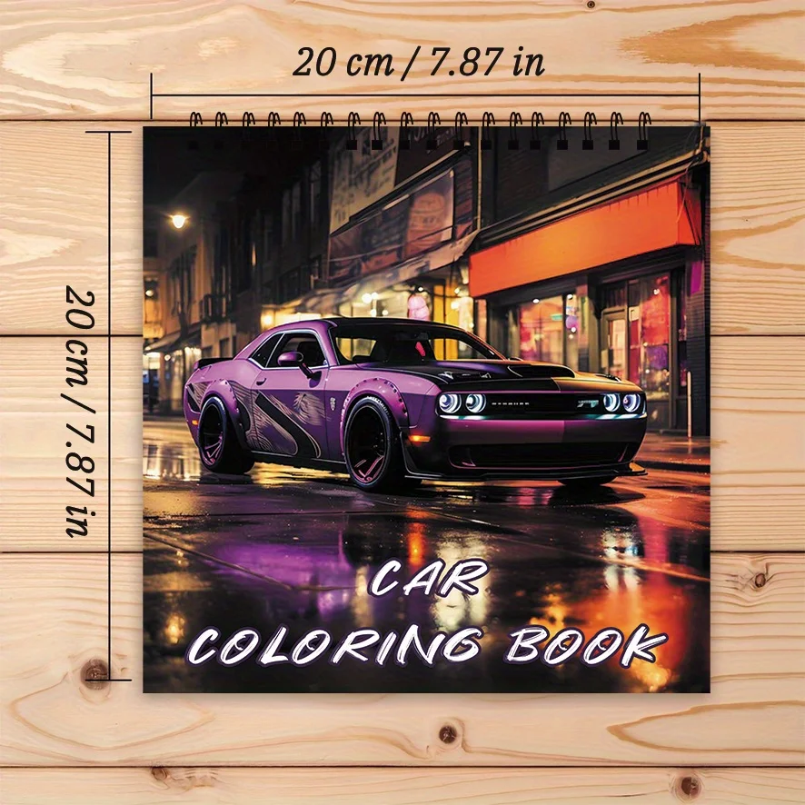 Buku Mewarnai 7.87x 7.87 inci 32 halaman buku mewarnai mobil - cocok untuk menenangkan, hadiah pesta liburan, hadiah ideal untuk keluarga