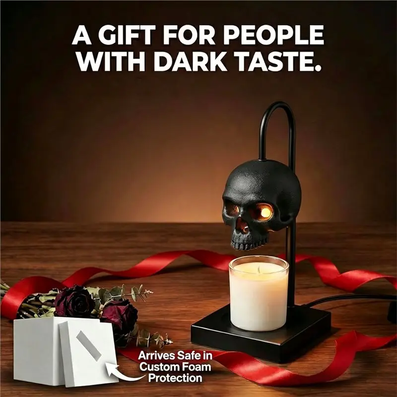 TFORU-Skull Candle Warmer Lamp With Timer And Dimmer Xcandles NOT Included -Black Gothic Candle Lamp Goth Gothic Decor EU Plug - view 6