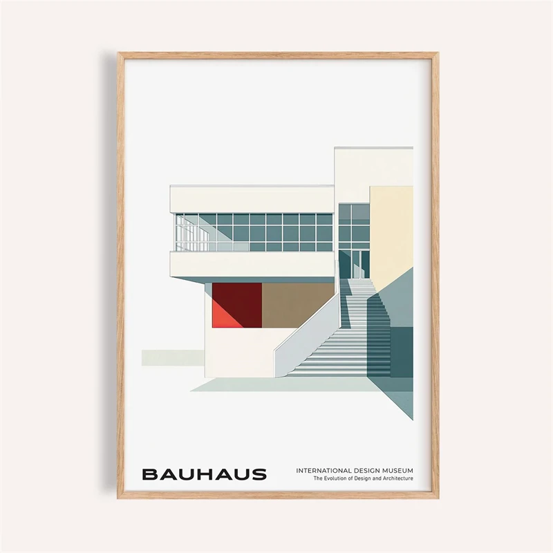 Vintage Mid-Century Bauhaus Architecture Poster Prints Canvas Painting Modernist Home & Office Wall Art Picture for Home Decor