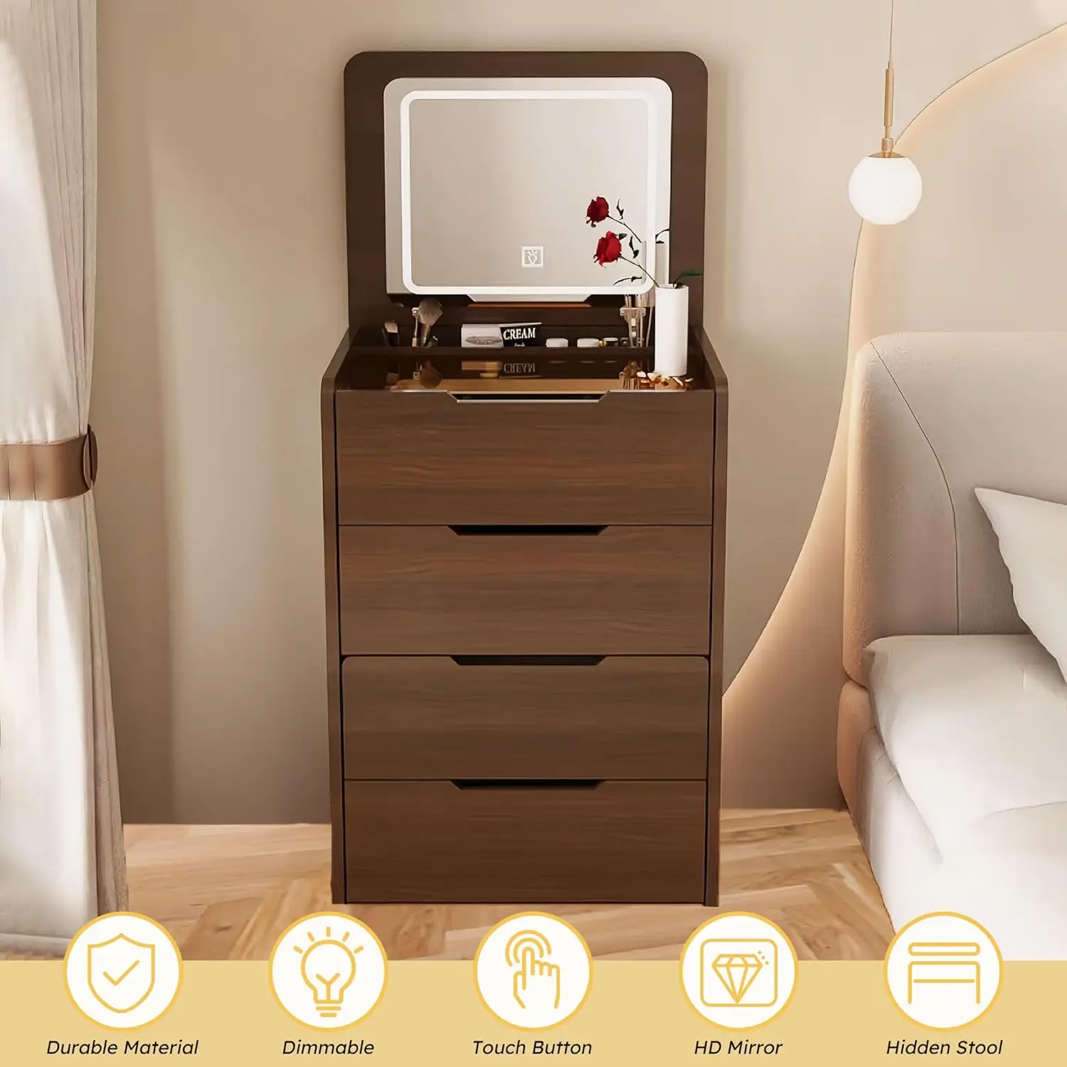 i*-3 in 1 Vanity Desk with Plip Top Mirror, 23.6