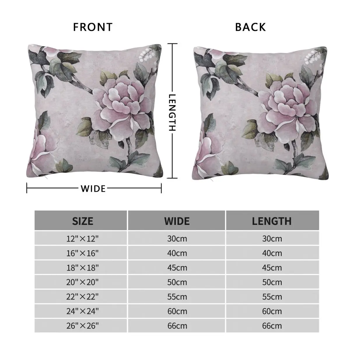 Peony Chinoiserie Stone Grey Square Pillowcase Polyester Linen Velvet Pattern Zip Decor Throw Pillow Case Room Cushion Cover