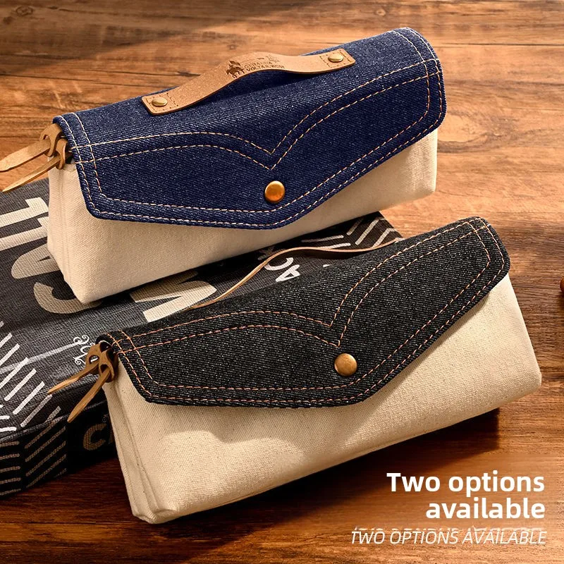 2025 Neuer Stil Nischen-Design Denim-Federmäppchen Große Kapazität Minimalistisches Retro-Schreibwarenbox für Mittelschulmädchen