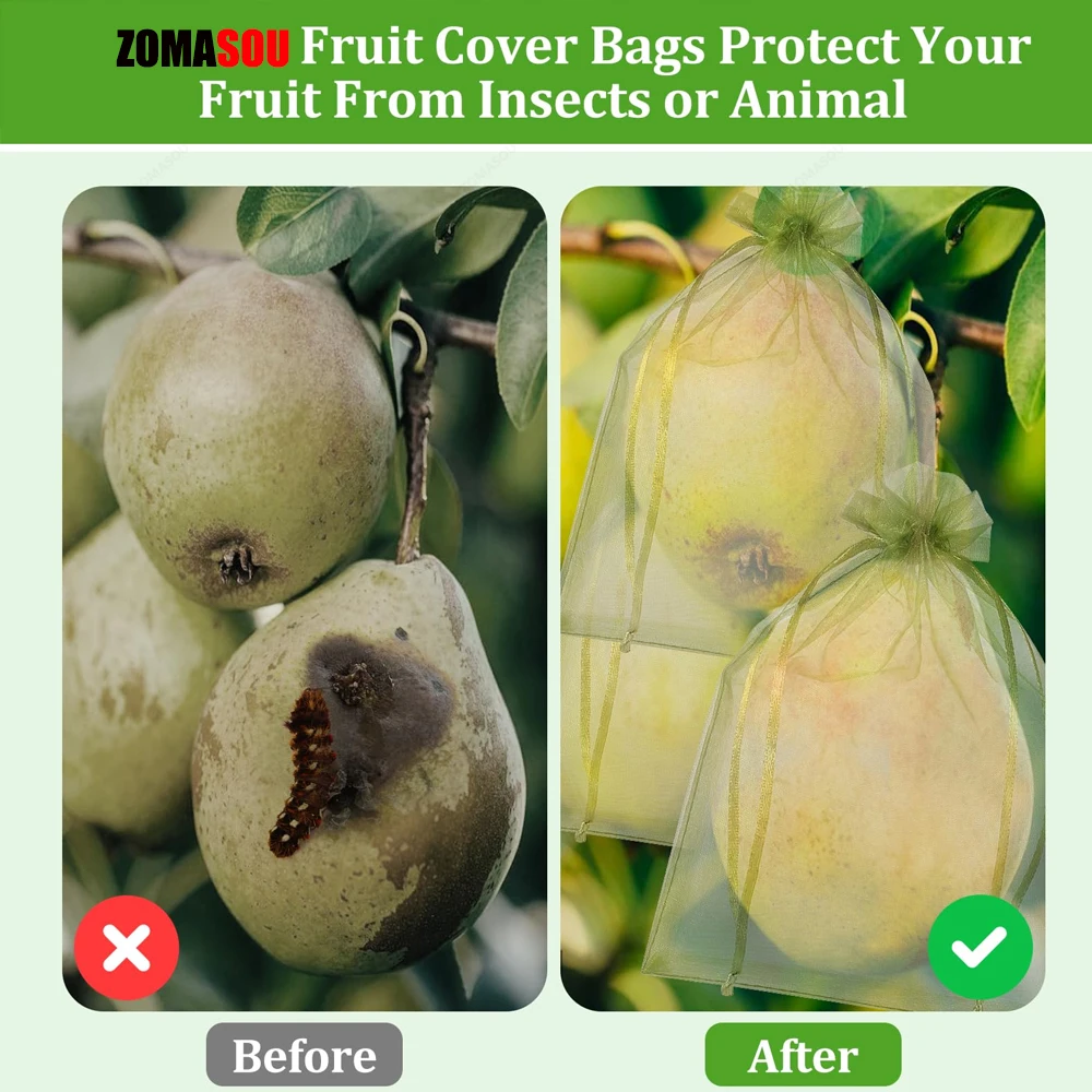 10-200PCS Grapes Fruit Protection Bags Plant Grow Bags Garden Anti-Bird Netting Mesh Bag Vegetable Strawberry Bags Garden Tools