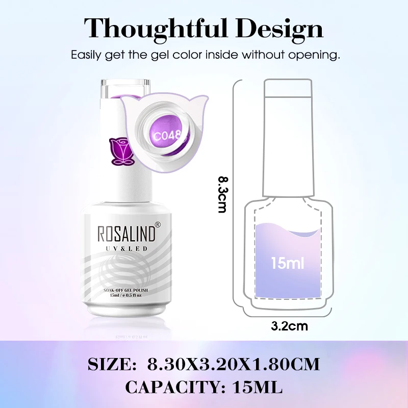 ROSALIND 젤 네일 광택제, 소크 오프 핑크 시리즈, 컬러 네일 젤, 밝은 LED/UV 램프 베이스 및 탑, 네일 아트 디자인, 15ml