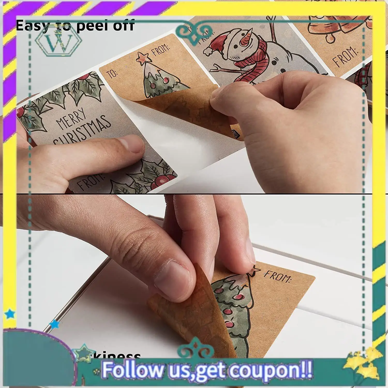 

NEW Merry Christmas Gift Tags,250 Pcs Of 2 X 3 Inch Self-Adhesive Sticker Labels With 6 Designs, Decorative Name Tags