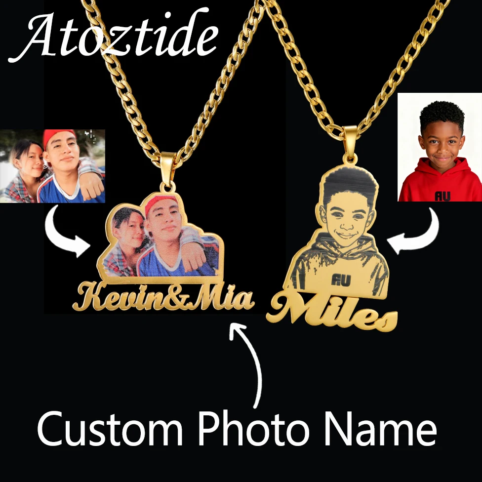 

Atoztide Custom Photo Name Necklace for Women Engrave Picture Pendant Chain Stainless Steel Jewelry Personalized Christmas Gift