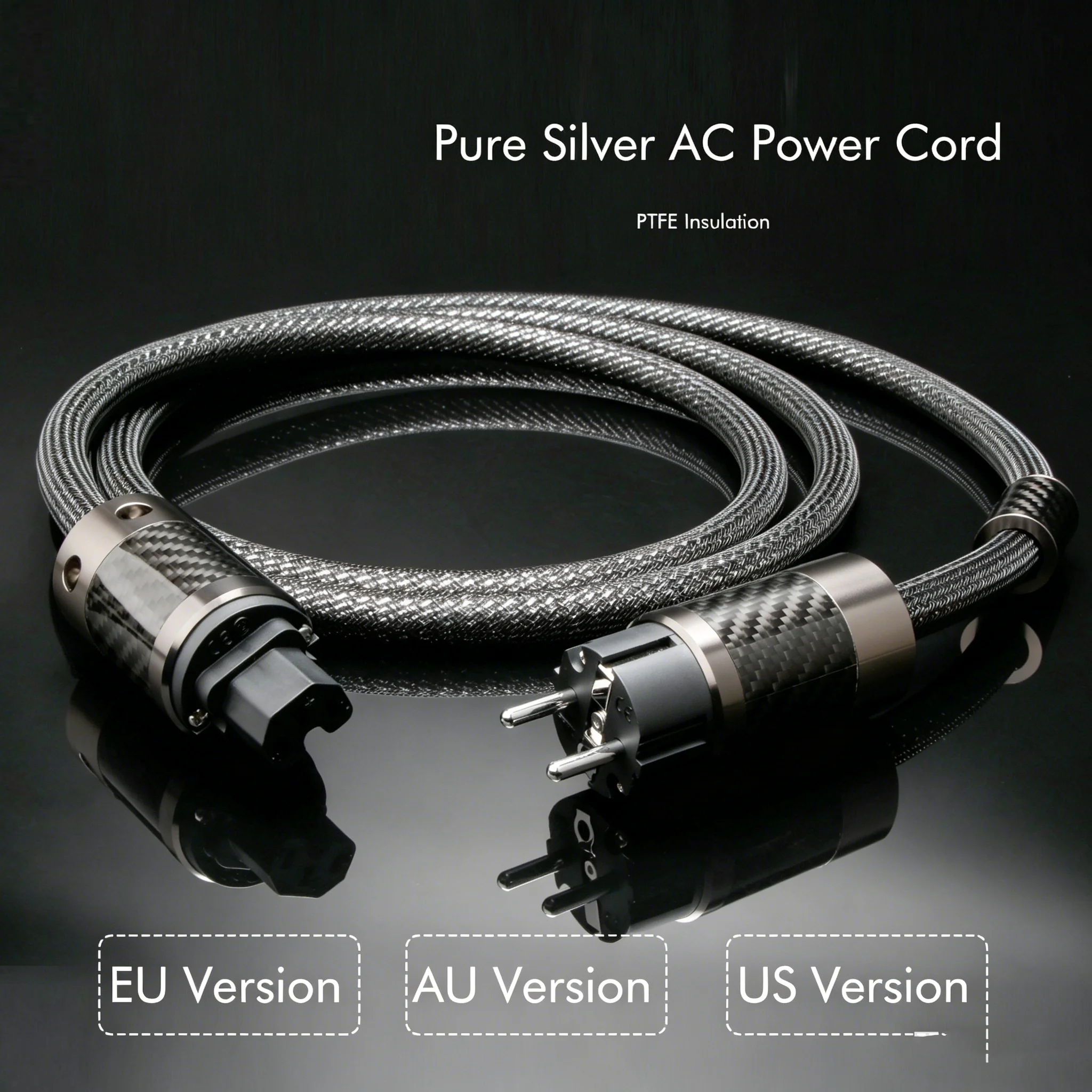 Pure 4N Sterling Silver Audiophile AC Power Cable – IEC 320 C15, Pure Copper Shielding + Teflon Core, for CD, Amp, DAC, Speaker