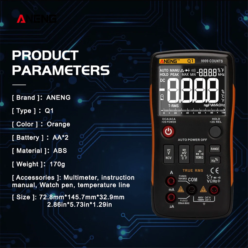 Imagem -04 - Digital Multímetro Tester Medidor de Resistência Eletrônico Isolado Bateria Operado Multifuncional Detector Aneng-q1