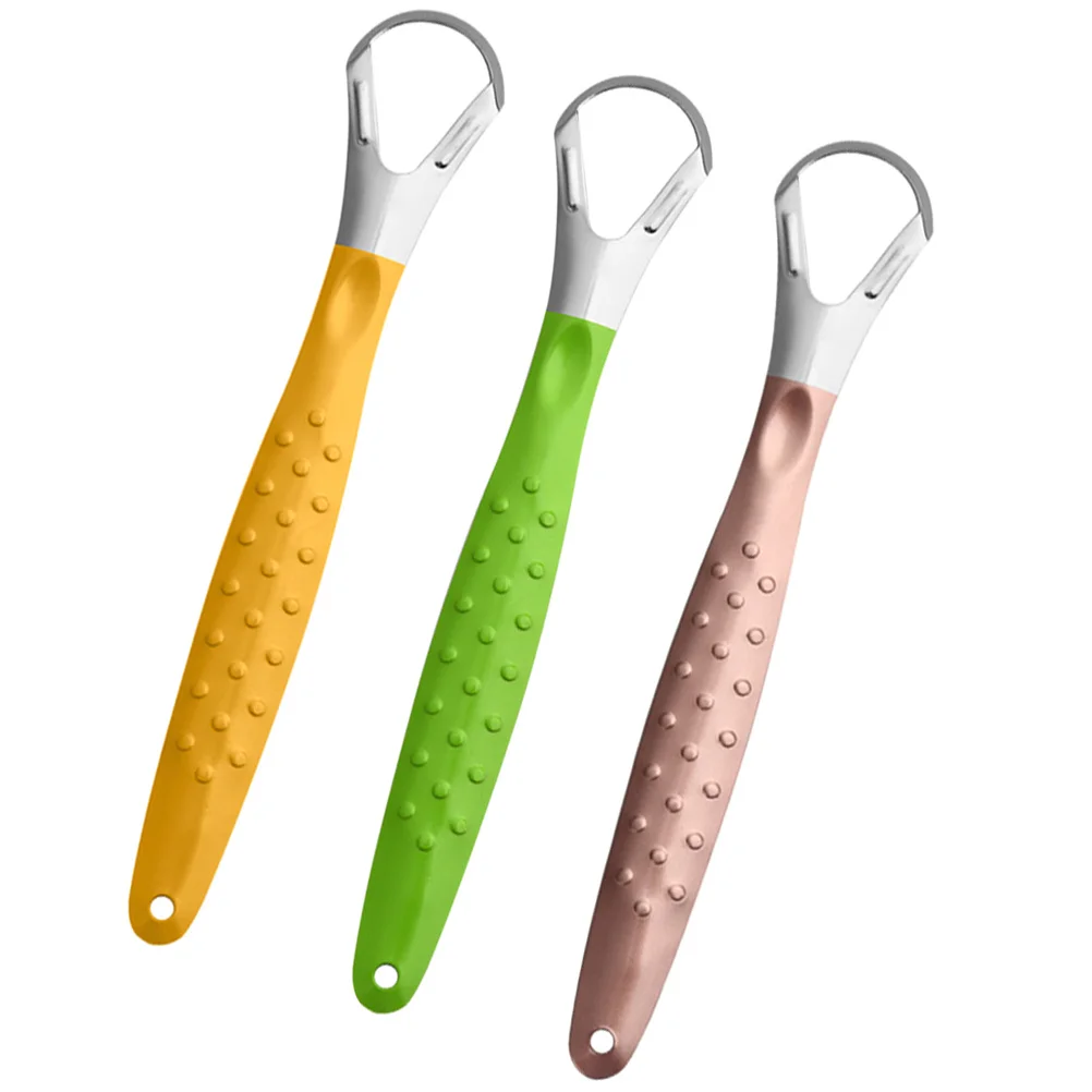 3-teiliges Zungenschaber-Reinigungswerkzeug aus Edelstahl für Erwachsene, effektive Beschichtungsentfernung, ergonomischer Griff, Zungenschaber für Erwachsene