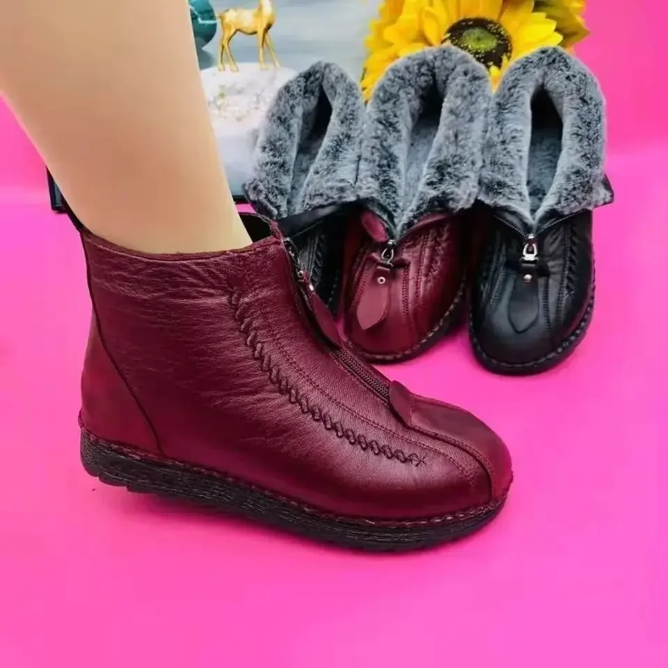 Zimowe nowe buty damskie Retro na co dzień pluszowe buty na śnieg krótkie buty damskie płaskie botki Botas De Mujer utrzymują ciepło damskie