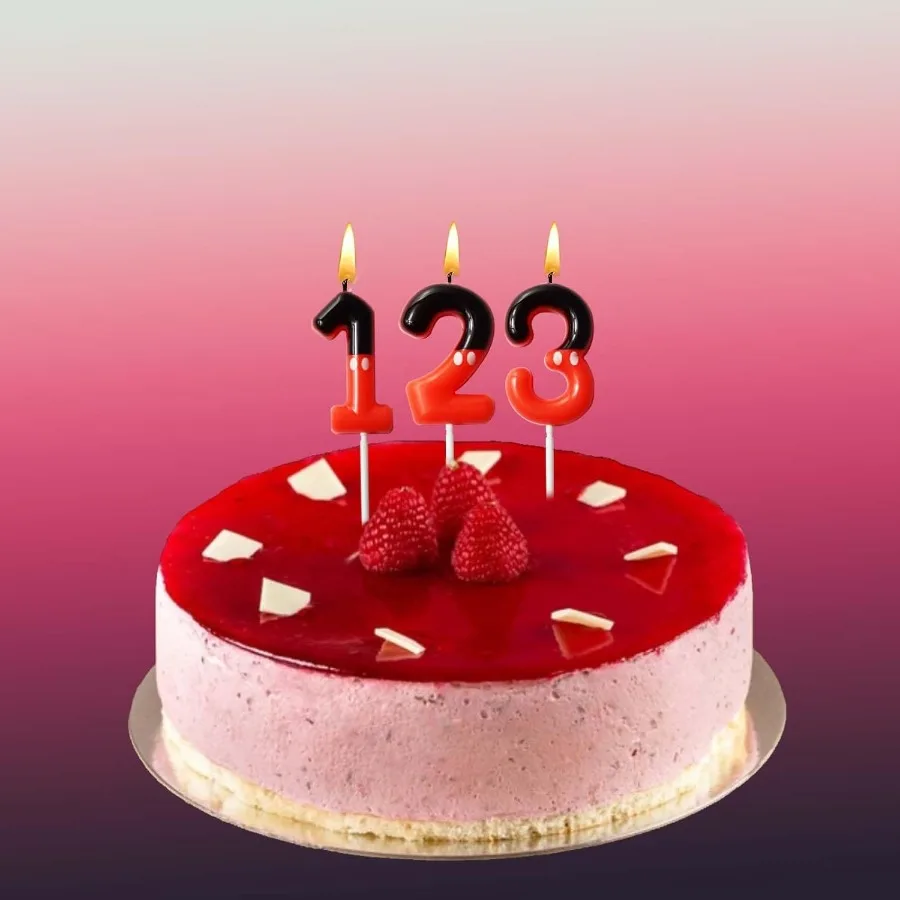 شموع كعكة عيد الميلاد بأرقام حمراء سوداء ونقاط بيضاء لتزيين كب كيك الكيك للأولاد والبنات بطابع كرتوني سعيد لحفلات أعياد الميلاد