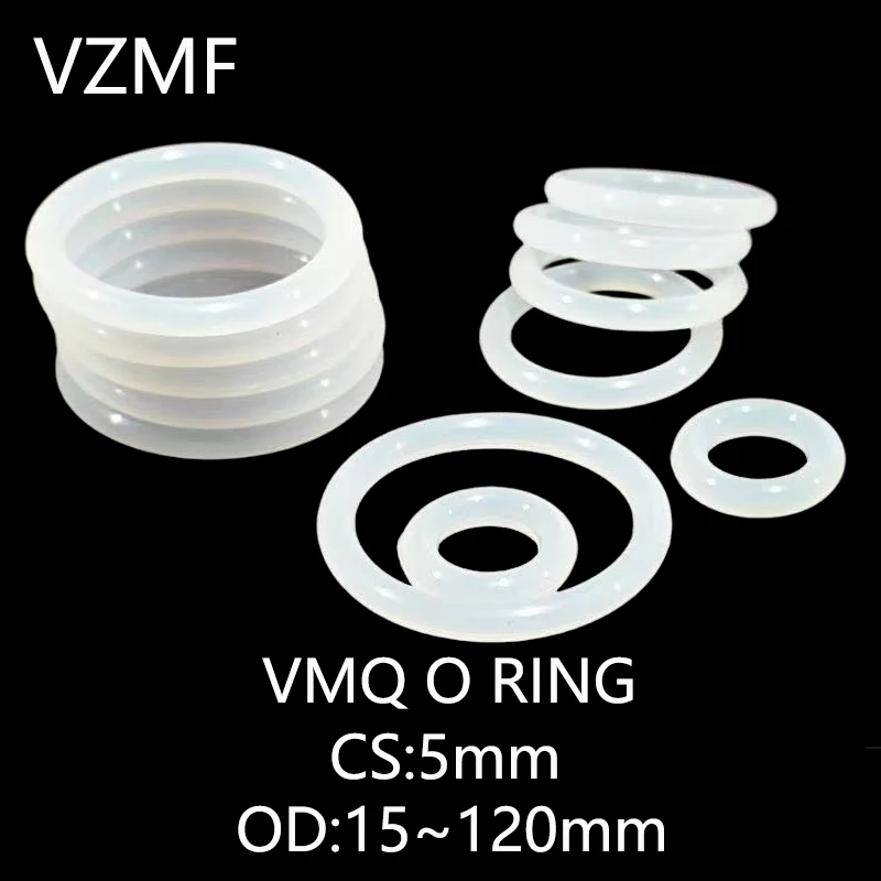 

VMQ O RING CS 5mm OD 15~120mm White Silicone Sealing Ring Food Grade Silicone Insulation Shape Sealing O-ring Silicone Ring