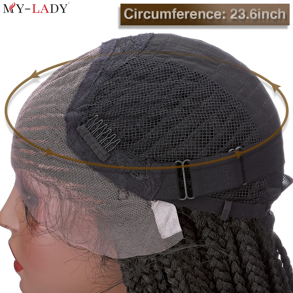 My-Lady Synthetic Box Braided Lace Front Wig 28inch Cornrow Braids Lace Wigs Curly Ends Baby Hair Frontal Afro Brazilian Wigs