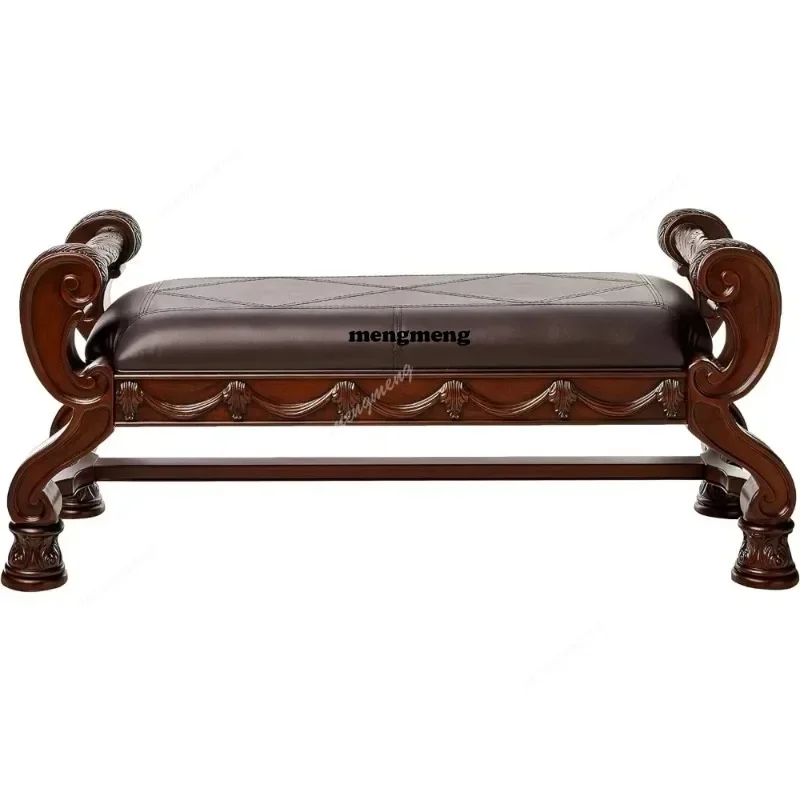 M138 Faux Leather Upholstered Bedroom Bench, Dark Brown