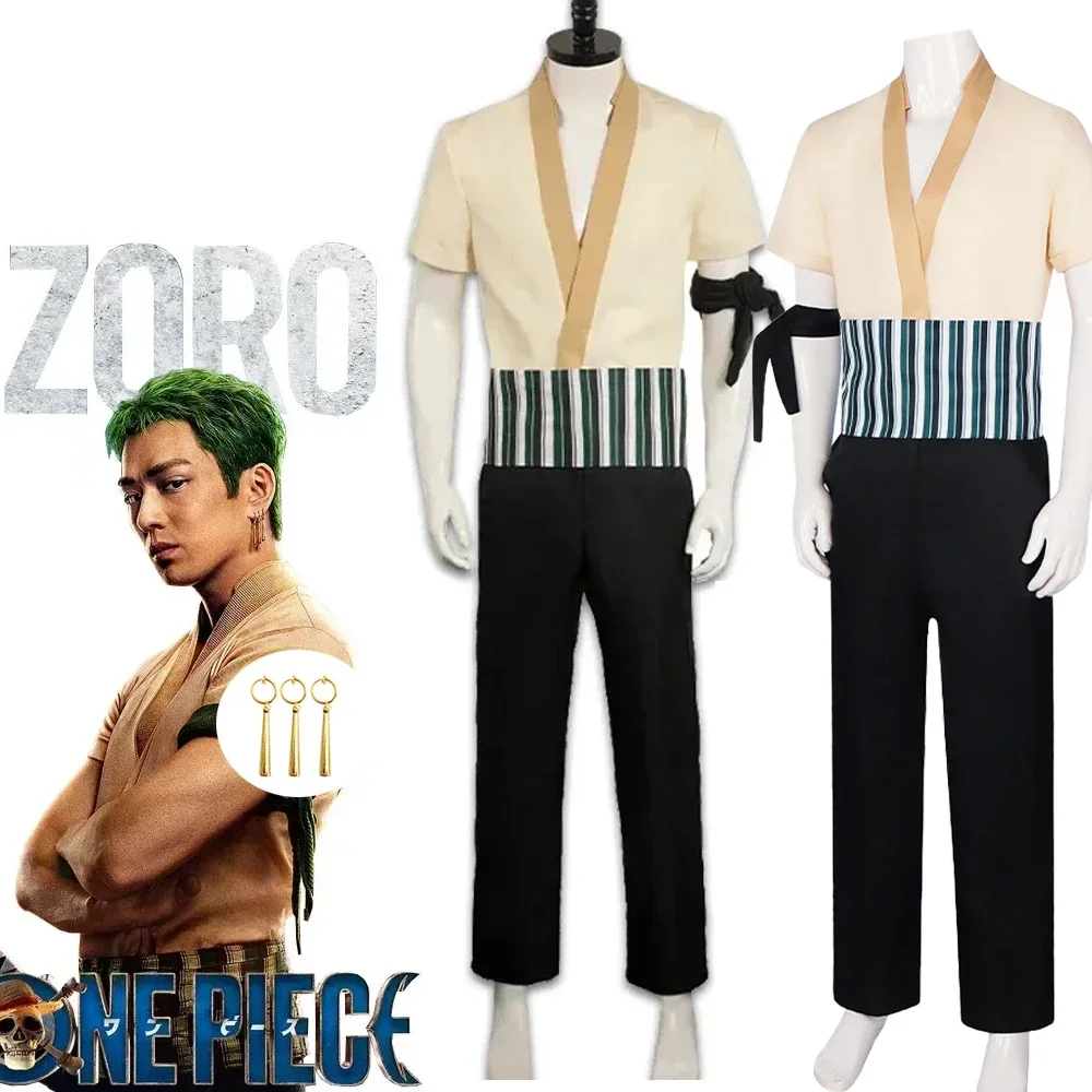 2025halloweenLuff Live Action Roronoa Zoro Cosplay Outfits with Top,Pants,Belt and Earrings Great for Men Adult Carnival Costume