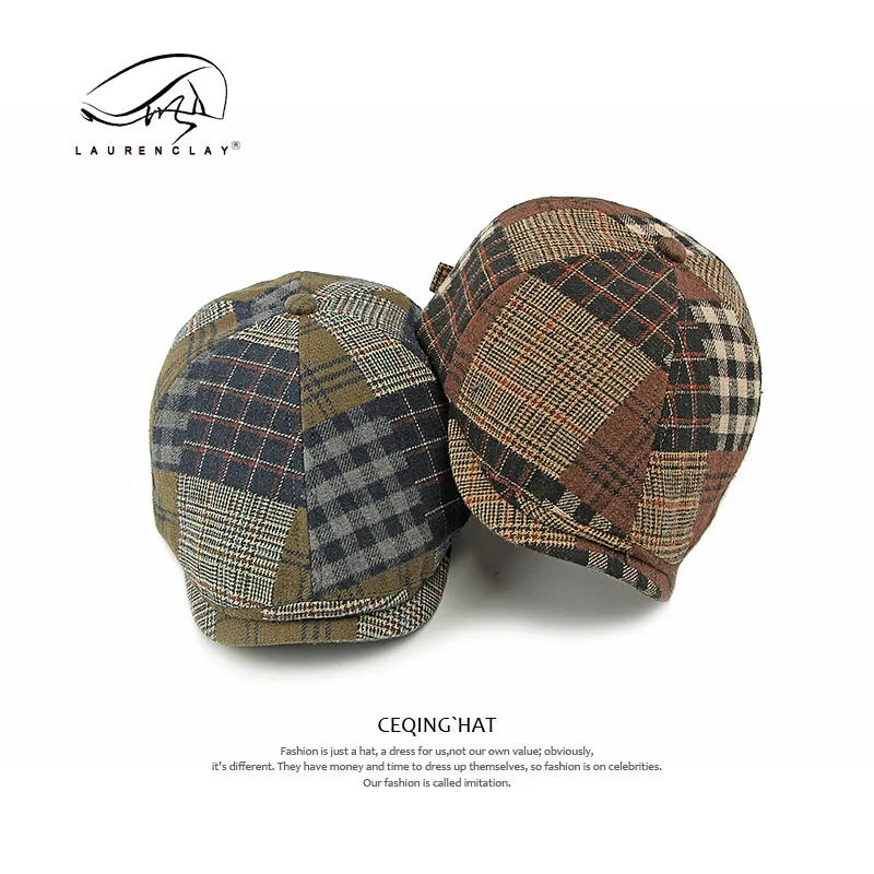 Autumn And Winter Stitching Beret British Retro Peaked Cap Six Pieces Advance Hats Men's Korean Style Painter Cap Fashion