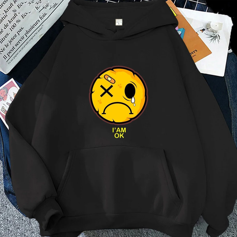 

My Bad Emoji Pattern Men Women Hoodie I Am Ok Print Unisex Sweatshirt Funny Classic Personality Harajuku Casual Breathable Top