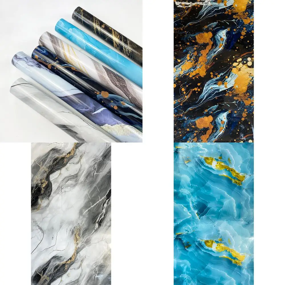 Gold Foil Modern Luxury Faux Marble Abstract Self Adhesive Wallpaper for Living Room Dining Room Kitchen Backsplash Table