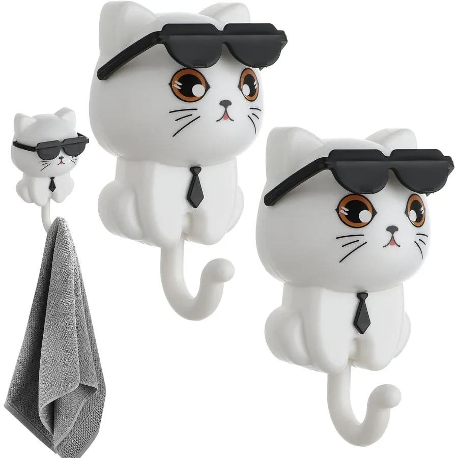 Puh الحرة لطيف مفتاح حامل للجدار القط السنانير الحائط لطيف القط خطاف المفاتيح 2 قطعة القطط الكرتون في النظارات الشمسية الجاذبية هوك لاصق C #1