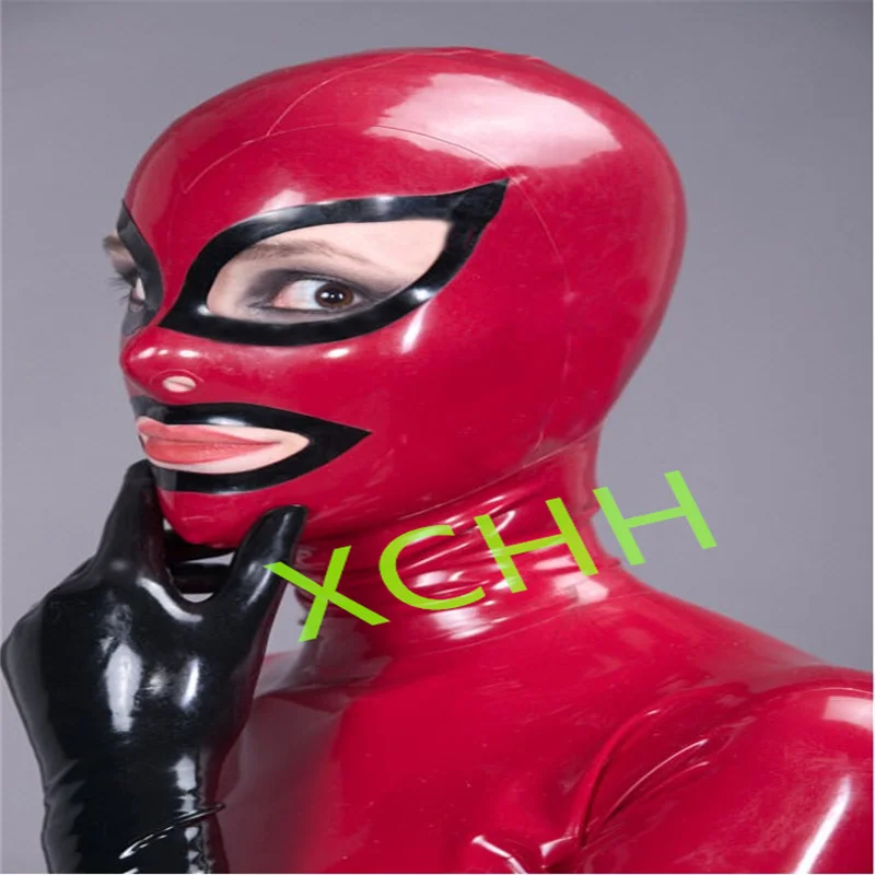 

Handmade Latex Hood Rubber Mask Red with Black Trim Back Zip Sexy Fetish Headgear Customize Halloween Cosplay Costume