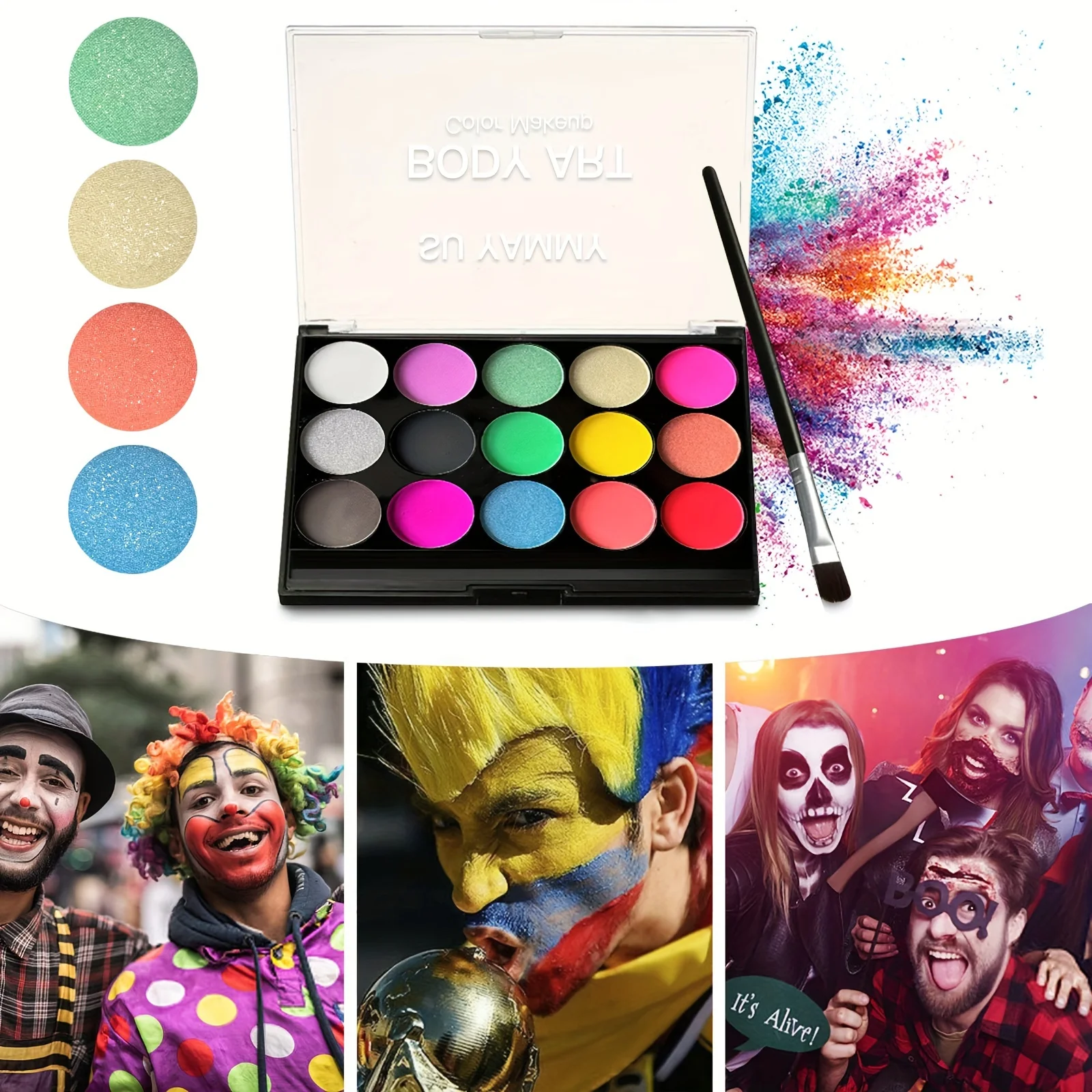 Water-activated Makeup Palette, Water-soluble 15-color Facial Eyeliner Palette Paint Body Makeup, Halloween Parties And Cosplay