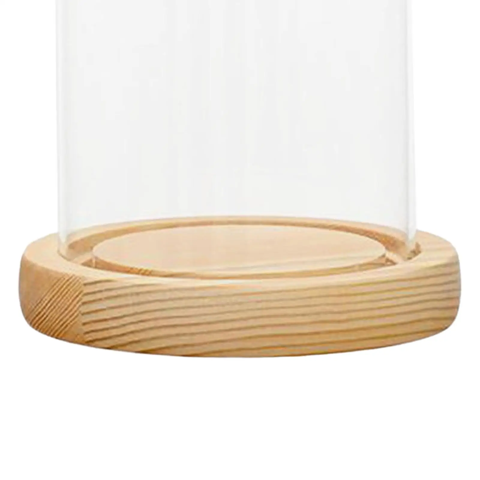 Glass Dome Cloche Bell Jar Wooden Base Dessert Cover Tabletop Centerpiece Dome Round