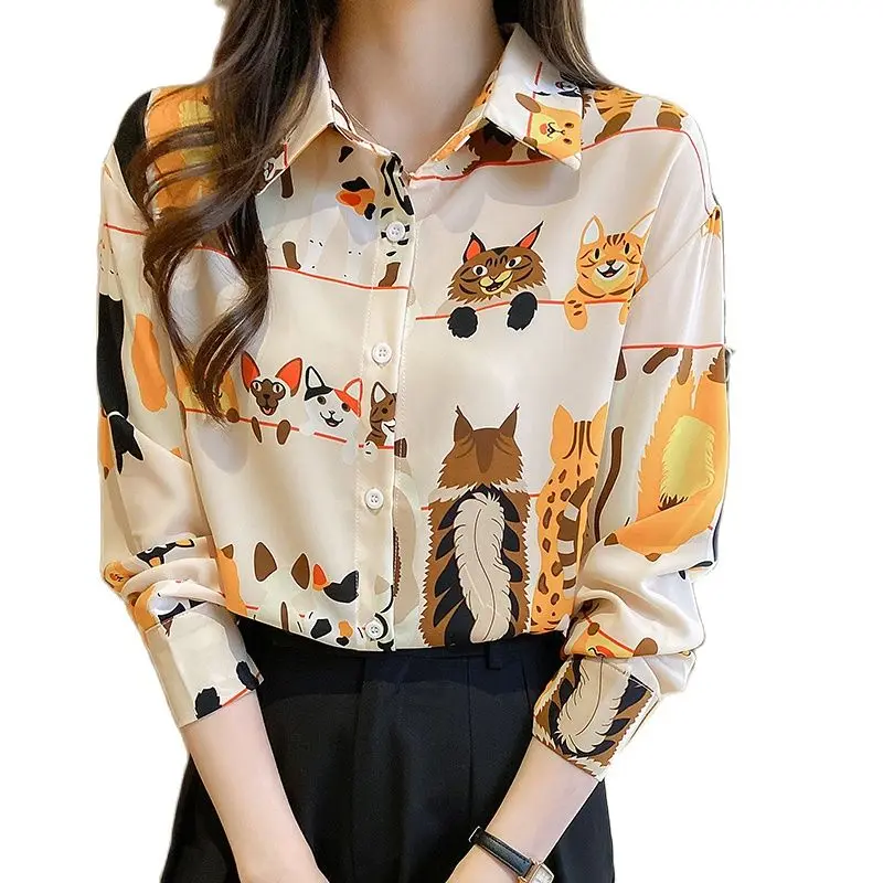 New chic women's shirts fashion print women's shirts 2024 spring and autumn causal long sleeve shirts