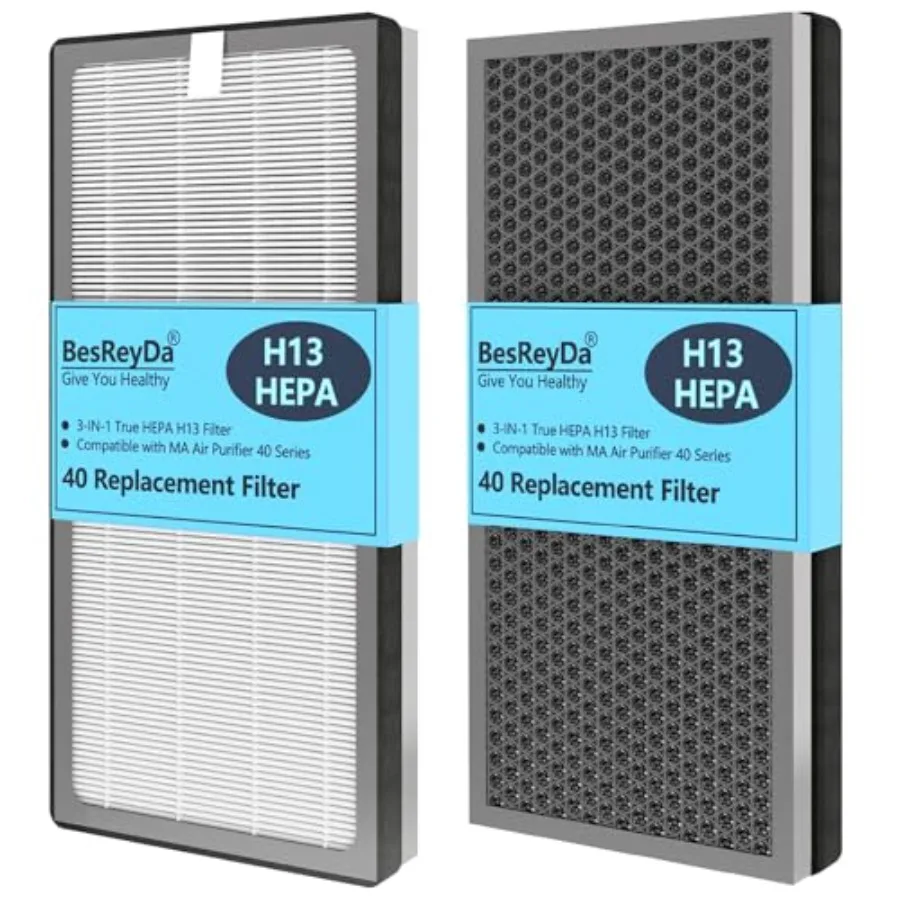 

40 Replacement Filter Compatible with MA Air Purifier 40 Series, 3-IN-1 True HEPA 13 Filtration, Fine Pre-Filter and Activated