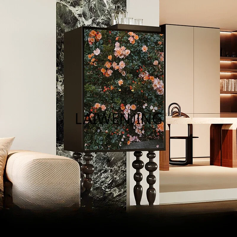 SGF solid wood vertical cabinet painted flower custom storage living room high-footed dining side cabinet